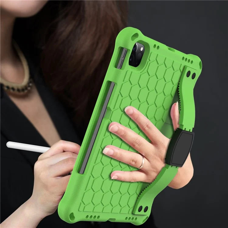 For iPad Pro 11 (2024) Case Hand Strap Kickstand Honeycomb EVA Cover with Shoulder Strap