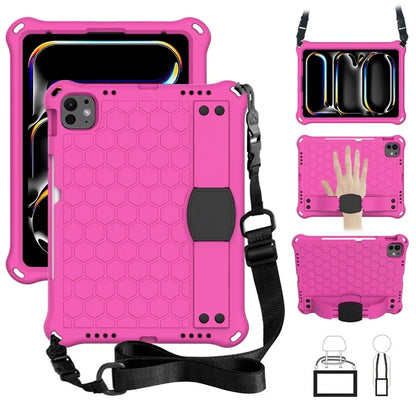 For iPad Pro 11 (2024) Case Hand Strap Kickstand Honeycomb EVA Cover with Shoulder Strap