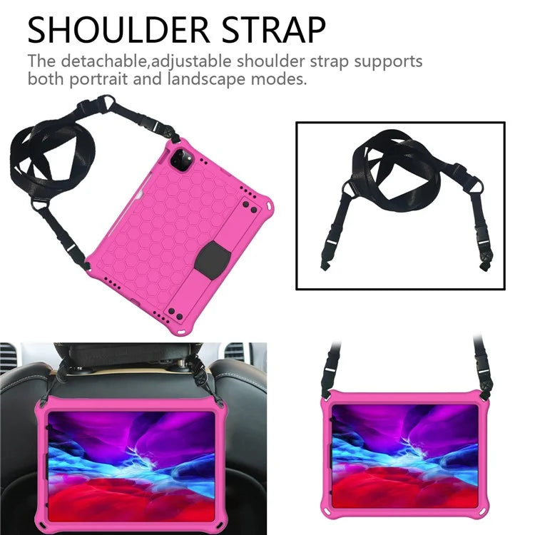 For iPad Pro 11 (2024) Case Hand Strap Kickstand Honeycomb EVA Cover with Shoulder Strap