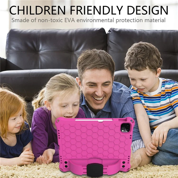 For iPad Pro 11 (2024) Case Hand Strap Kickstand Honeycomb EVA Cover with Shoulder Strap