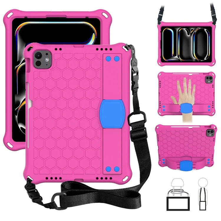 For iPad Pro 11 (2024) Case Hand Strap Kickstand Honeycomb EVA Cover with Shoulder Strap