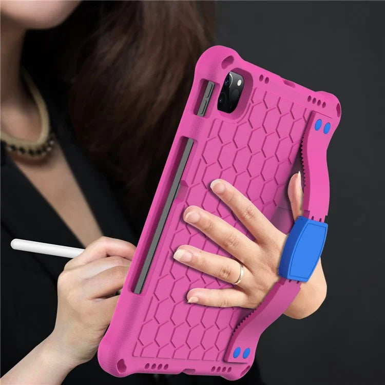 For iPad Pro 11 (2024) Case Hand Strap Kickstand Honeycomb EVA Cover with Shoulder Strap
