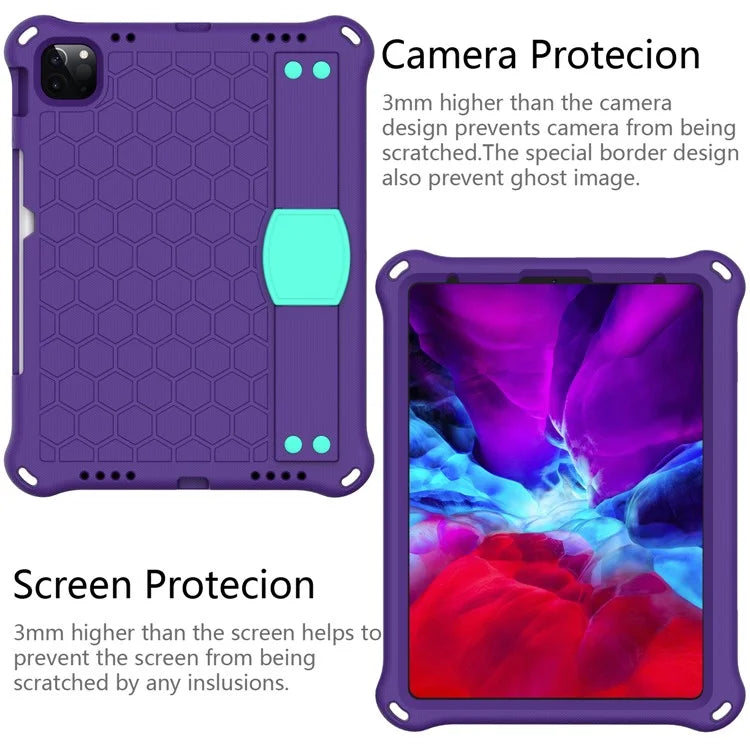 For iPad Pro 11 (2024) Case Hand Strap Kickstand Honeycomb EVA Cover with Shoulder Strap