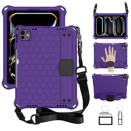 For iPad Pro 11 (2024) Case Hand Strap Kickstand Honeycomb EVA Cover with Shoulder Strap