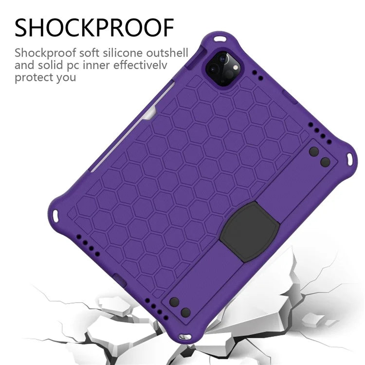 For iPad Pro 11 (2024) Case Hand Strap Kickstand Honeycomb EVA Cover with Shoulder Strap
