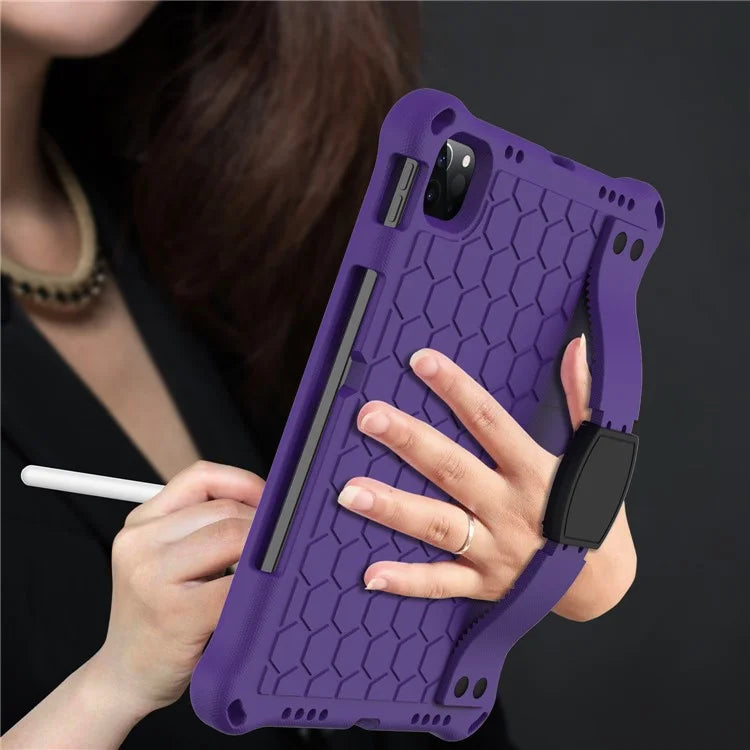 For iPad Pro 11 (2024) Case Hand Strap Kickstand Honeycomb EVA Cover with Shoulder Strap
