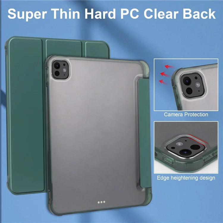 For iPad Pro 11 (2024) Case Leather Tri-fold Stand Tablet Cover with Pencil Holderish Green
