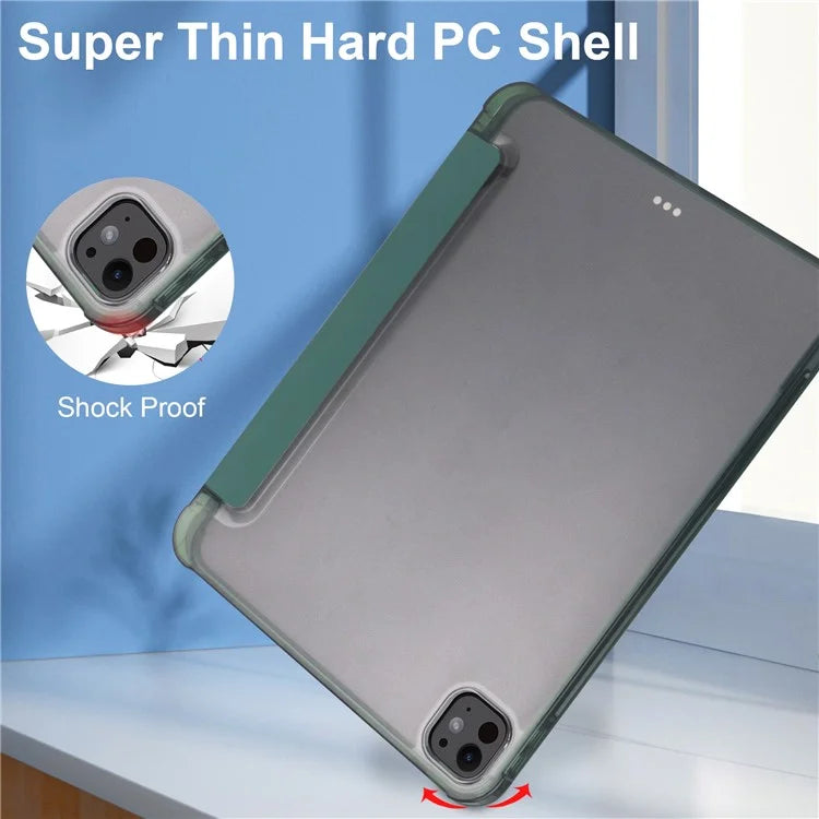 For iPad Pro 11 (2024) Case Leather Tri-fold Stand Tablet Cover with Pencil Holderish Green