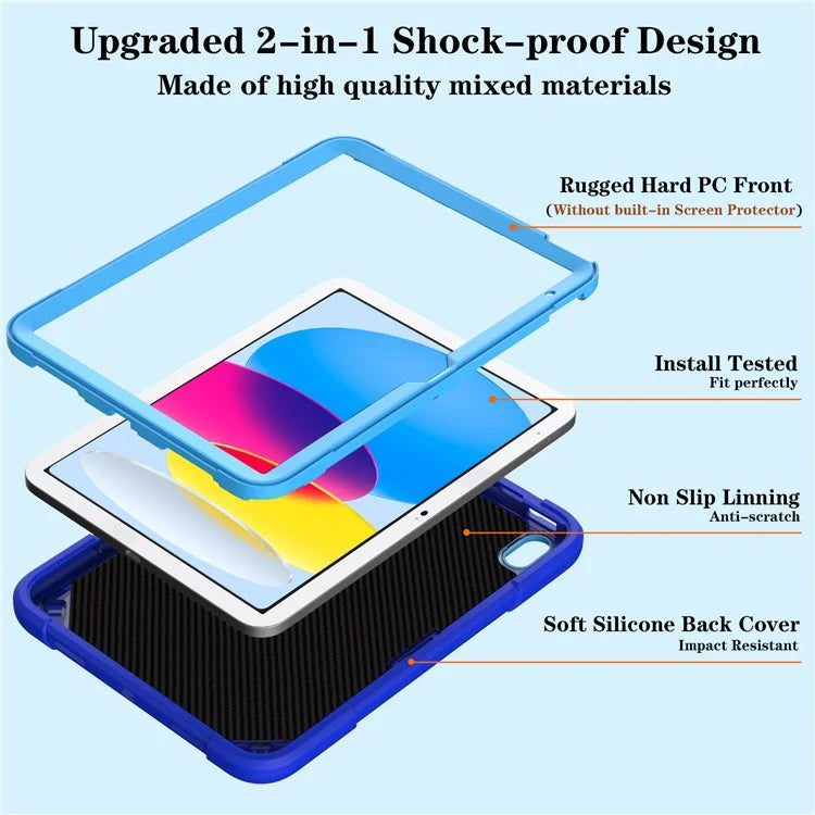 For iPad 10.9 (2022) Kickstand Case Shockproof PC + Silicone Tablet Cover with Pen Slot