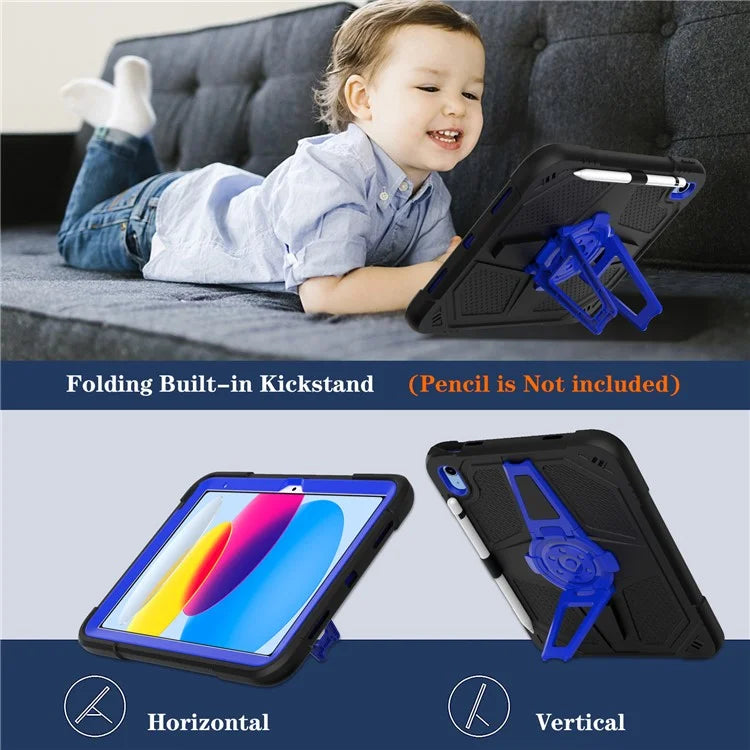 For iPad 10.9 (2022) Kickstand Case Shockproof PC + Silicone Tablet Cover with Pen Slot