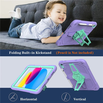 For iPad 10.9 (2022) Kickstand Case Shockproof PC + Silicone Tablet Cover with Pen Slot