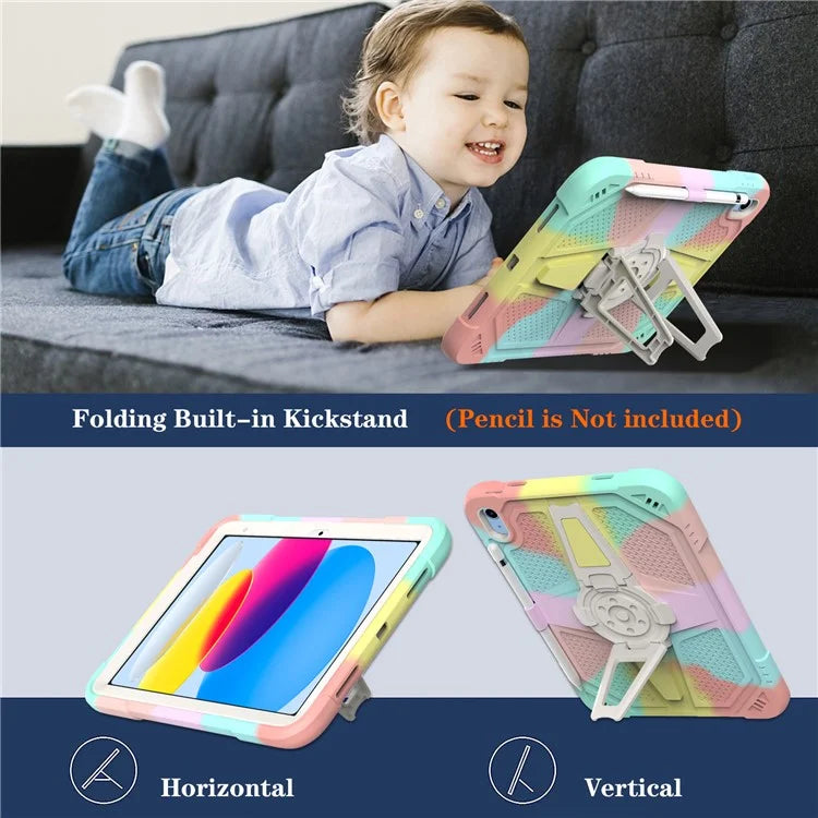 For iPad 10.9 (2022) Kickstand Case Shockproof PC + Silicone Tablet Cover with Pen Slot