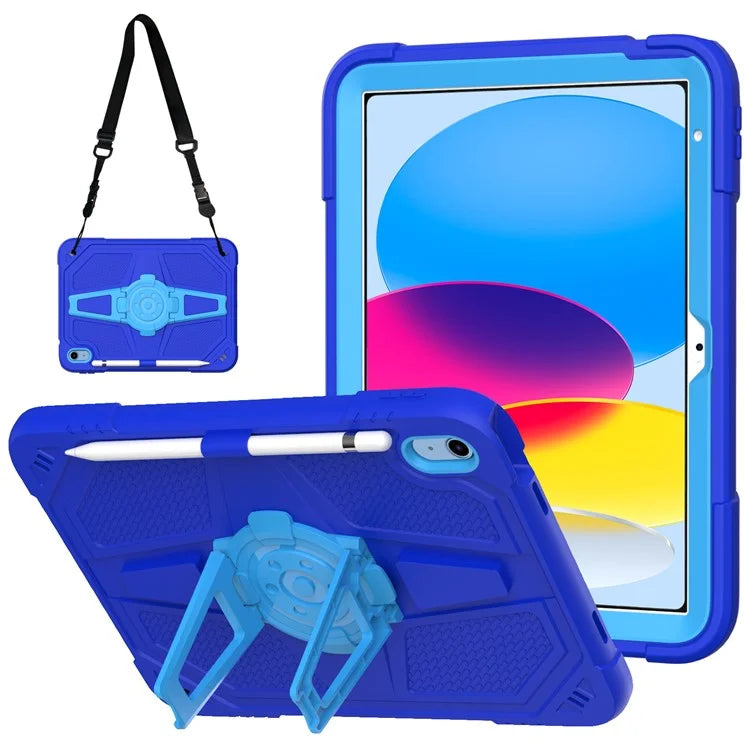 For iPad 10.9 (2022) Case Punk Kickstand PC + Silicone Tablet Cover with Shoulder Strap