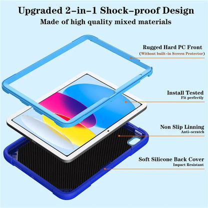 For iPad 10.9 (2022) Case Punk Kickstand PC + Silicone Tablet Cover with Shoulder Strap