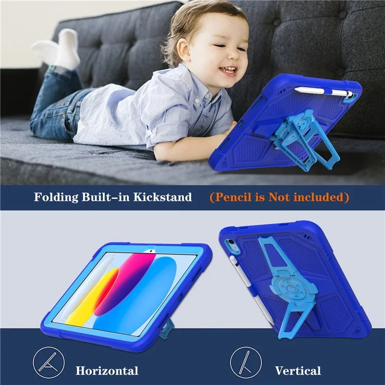For iPad 10.9 (2022) Case Punk Kickstand PC + Silicone Tablet Cover with Shoulder Strap