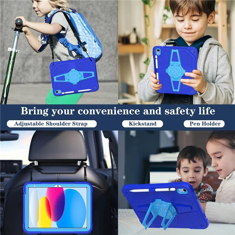 For iPad 10.9 (2022) Case Punk Kickstand PC + Silicone Tablet Cover with Shoulder Strap