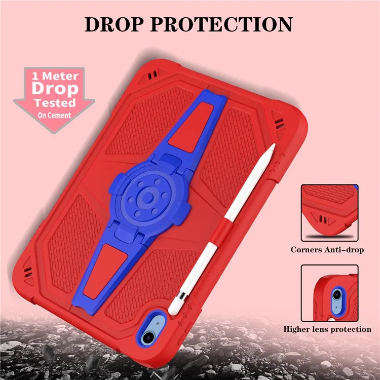 For iPad 10.9 (2022) Case Punk Kickstand PC + Silicone Tablet Cover with Shoulder Strap