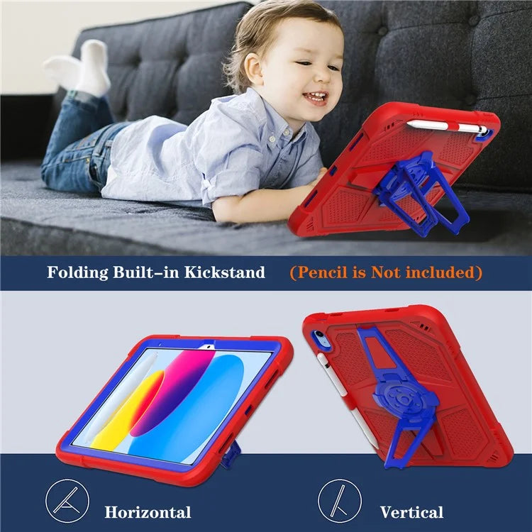 For iPad 10.9 (2022) Case Punk Kickstand PC + Silicone Tablet Cover with Shoulder Strap