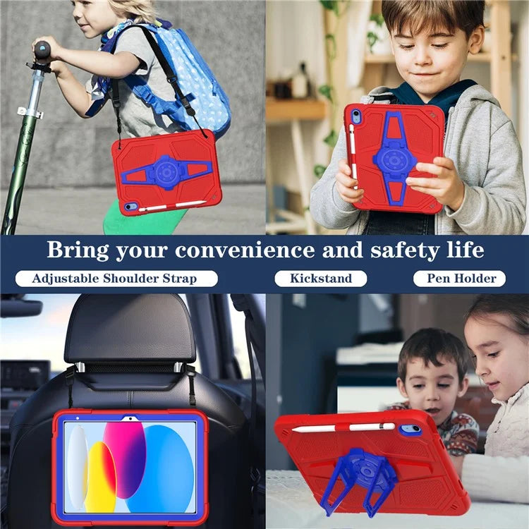 For iPad 10.9 (2022) Case Punk Kickstand PC + Silicone Tablet Cover with Shoulder Strap