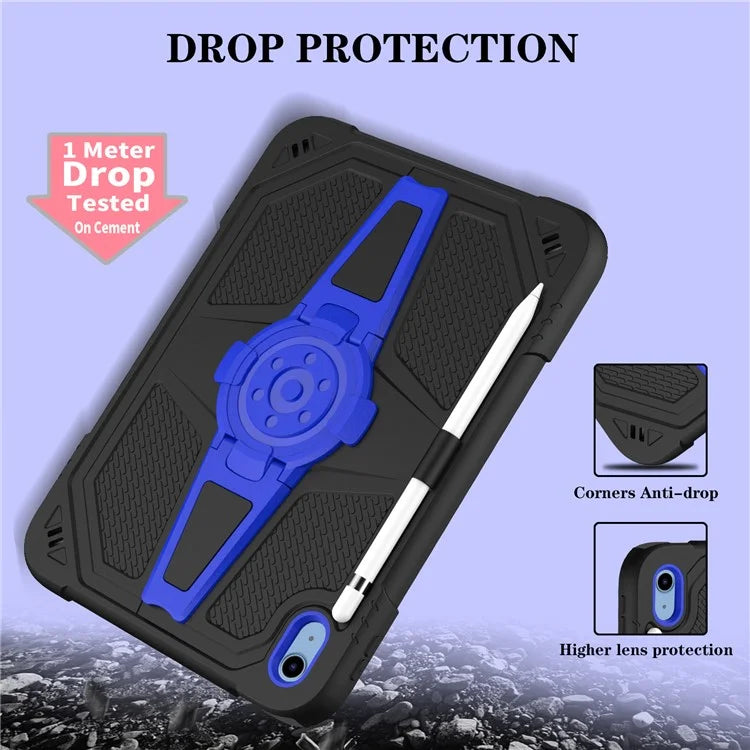 For iPad 10.9 (2022) Case Punk Kickstand PC + Silicone Tablet Cover with Shoulder Strap