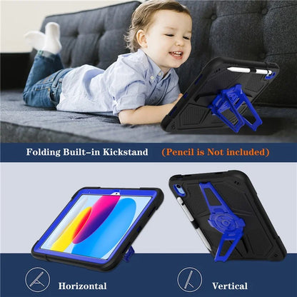 For iPad 10.9 (2022) Case Punk Kickstand PC + Silicone Tablet Cover with Shoulder Strap