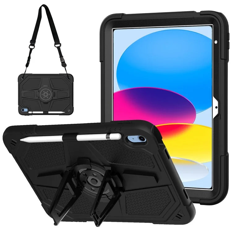 For iPad 10.9 (2022) Case Punk Kickstand PC + Silicone Tablet Cover with Shoulder Strap