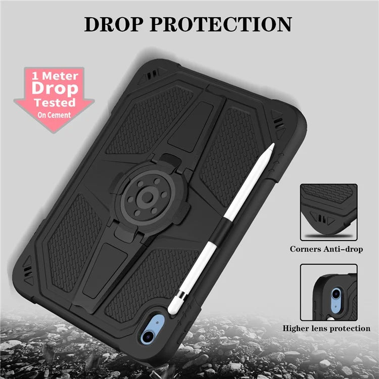 For iPad 10.9 (2022) Case Punk Kickstand PC + Silicone Tablet Cover with Shoulder Strap