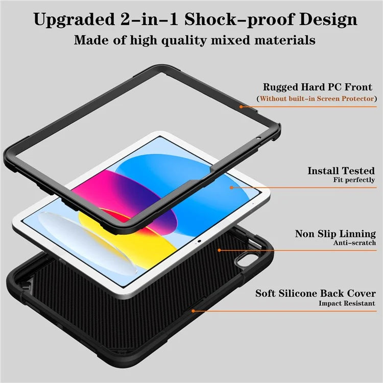 For iPad 10.9 (2022) Case Punk Kickstand PC + Silicone Tablet Cover with Shoulder Strap