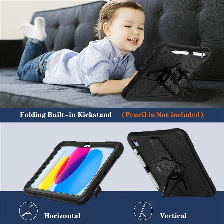 For iPad 10.9 (2022) Case Punk Kickstand PC + Silicone Tablet Cover with Shoulder Strap