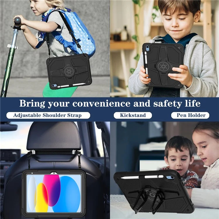 For iPad 10.9 (2022) Case Punk Kickstand PC + Silicone Tablet Cover with Shoulder Strap