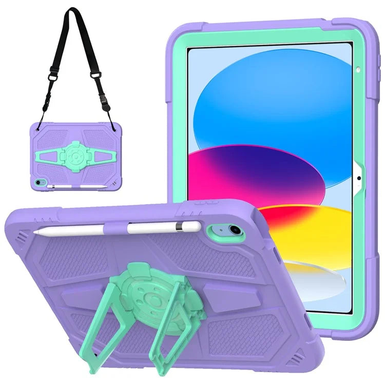 For iPad 10.9 (2022) Case Punk Kickstand PC + Silicone Tablet Cover with Shoulder Strap