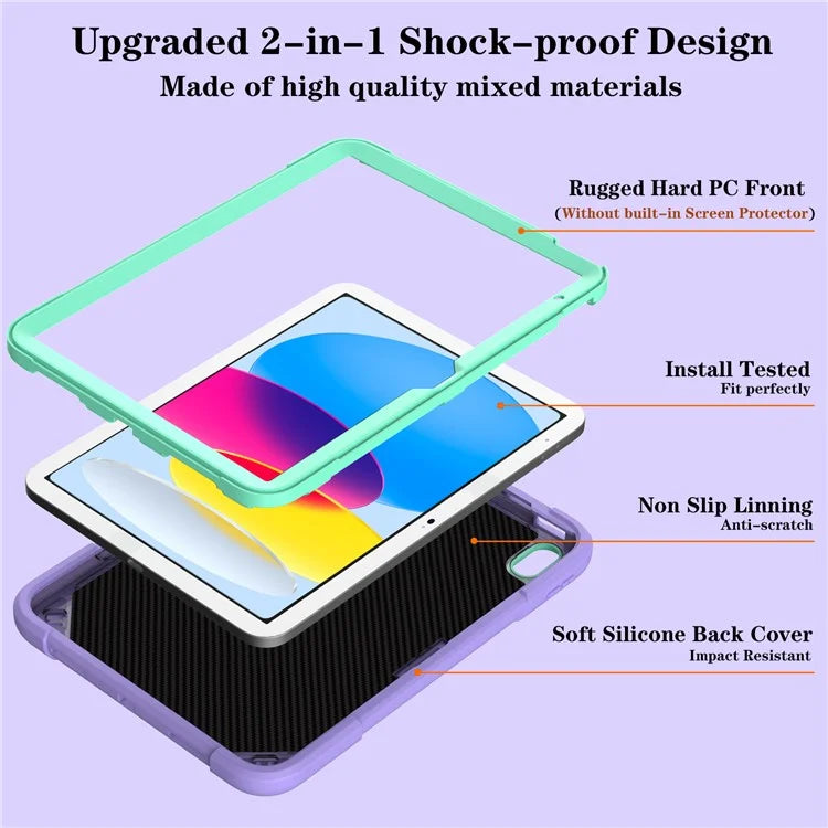 For iPad 10.9 (2022) Case Punk Kickstand PC + Silicone Tablet Cover with Shoulder Strap