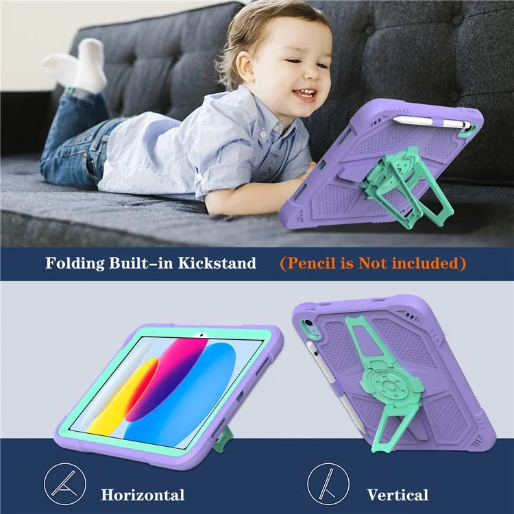 For iPad 10.9 (2022) Case Punk Kickstand PC + Silicone Tablet Cover with Shoulder Strap