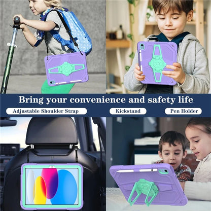 For iPad 10.9 (2022) Case Punk Kickstand PC + Silicone Tablet Cover with Shoulder Strap