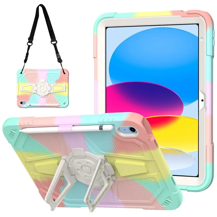 For iPad 10.9 (2022) Case Punk Kickstand PC + Silicone Tablet Cover with Shoulder Strap