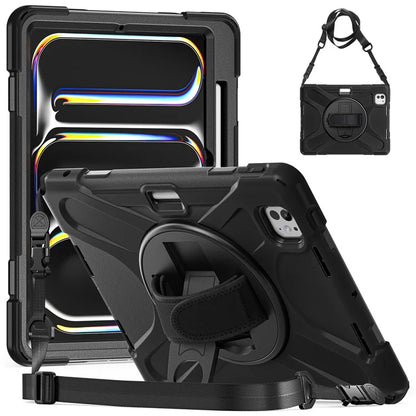For iPad Pro 11 (2024) Case PC+Silicone Kickstand Tablet Cover with Hand Strap and Shoulder Strap
