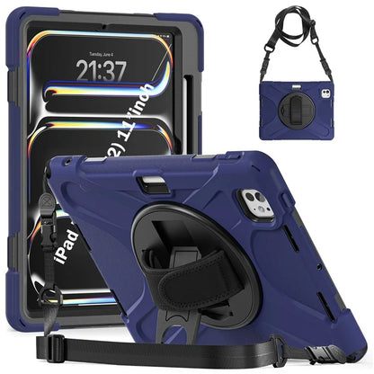 For iPad Pro 11 (2024) Case PC+Silicone Kickstand Tablet Cover with Hand Strap and Shoulder Strap