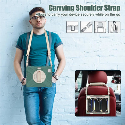 For iPad Pro 11 (2024) Case PC+Silicone Kickstand Tablet Cover with Hand Strap and Shoulder Strap