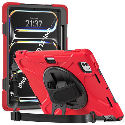For iPad Pro 11 (2024) Case PC+Silicone Kickstand Tablet Cover with Hand Strap and Shoulder Strap