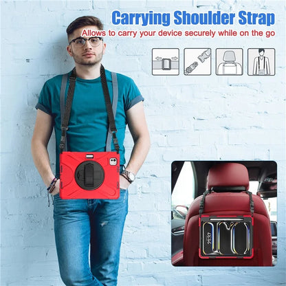 For iPad Pro 11 (2024) Case PC+Silicone Kickstand Tablet Cover with Hand Strap and Shoulder Strap