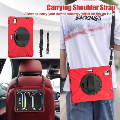 For iPad Pro 11 (2024) Case PC+Silicone Kickstand Tablet Cover with Hand Strap and Shoulder Strap