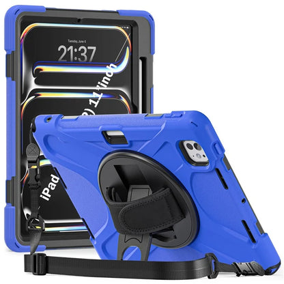 For iPad Pro 11 (2024) Case PC+Silicone Kickstand Tablet Cover with Hand Strap and Shoulder Strap