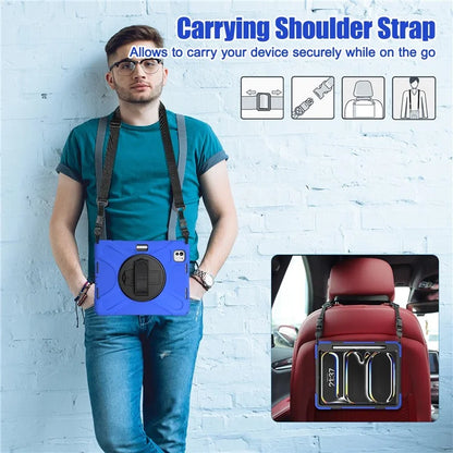 For iPad Pro 11 (2024) Case PC+Silicone Kickstand Tablet Cover with Hand Strap and Shoulder Strap