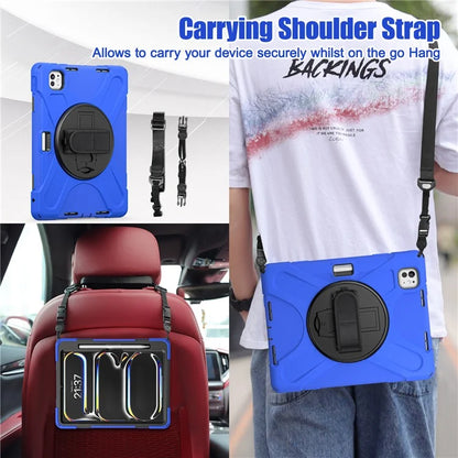 For iPad Pro 11 (2024) Case PC+Silicone Kickstand Tablet Cover with Hand Strap and Shoulder Strap