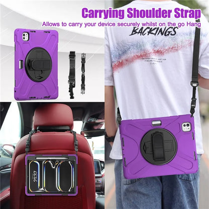 For iPad Pro 11 (2024) Case PC+Silicone Kickstand Tablet Cover with Hand Strap and Shoulder Strap