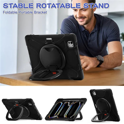 For iPad Pro 11 (2024) Shockproof Case Rotating Kickstand PC+Silicone Tablet Cover
