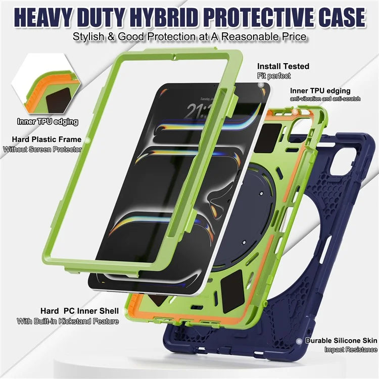 For iPad Pro 11 (2024) Shockproof Case Rotating Kickstand TPU+PC+Silicone Tablet Cover