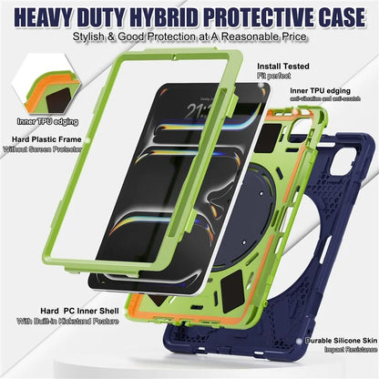 For iPad Pro 11 (2024) Shockproof Case Rotating Kickstand TPU+PC+Silicone Tablet Cover