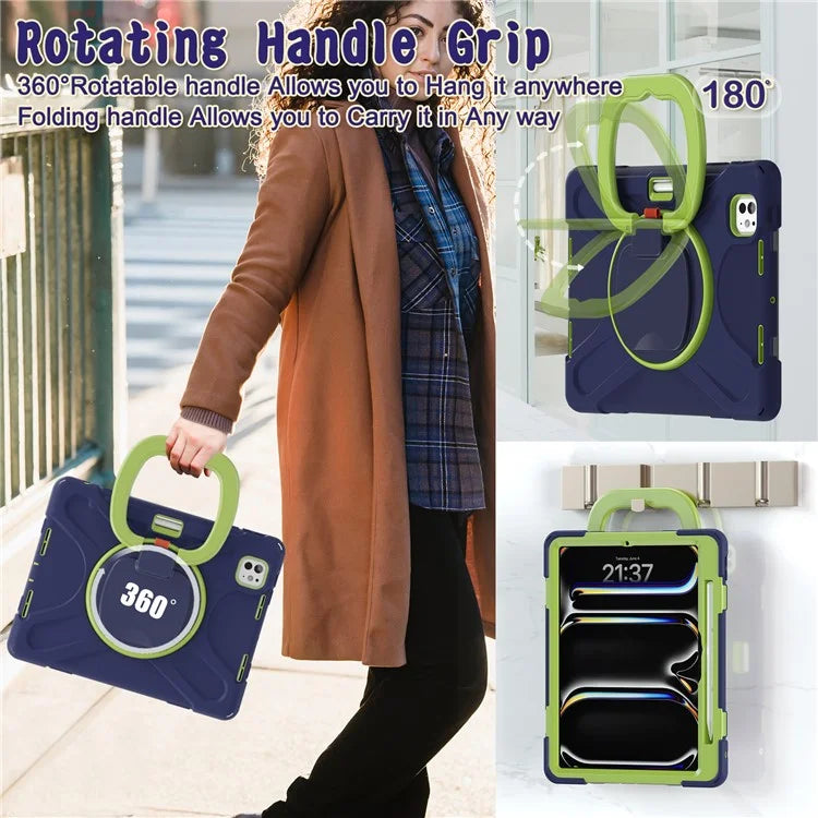 For iPad Pro 11 (2024) Shockproof Case Rotating Kickstand TPU+PC+Silicone Tablet Cover