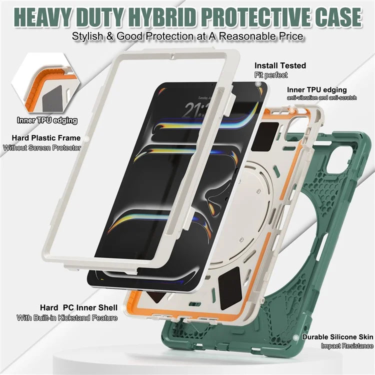 For iPad Pro 11 (2024) Shockproof Case Rotating Kickstand TPU+PC+Silicone Tablet Cover